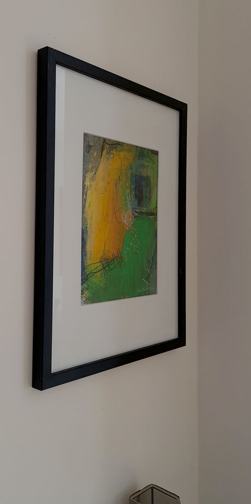 l'endroit secret peinture et collage 40x30cm tons vert et jaune par Kellestom