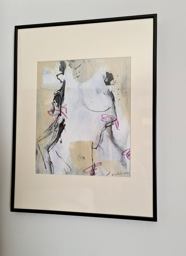 peinture abstraite à l'ambiance à la fois brute et poétique "petit bonheur" 30x40cm
