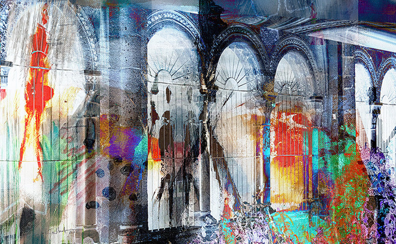 le cloître : les jardins intérieurs sont souvent soumis au silence.  art digital 50x90cm Kellestom 