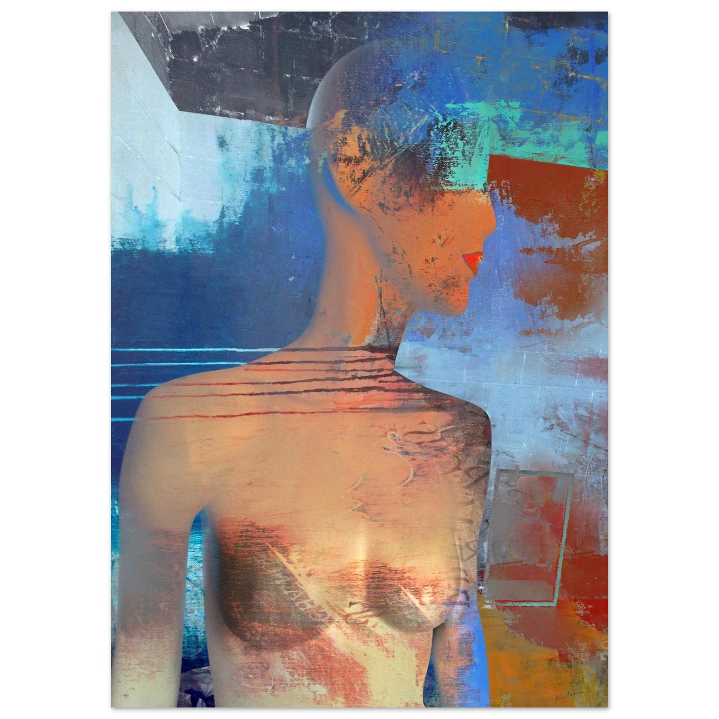 Mémoire de peau, art digital contemporain de Kellestom sur aluminium DIBOND 70x50cm