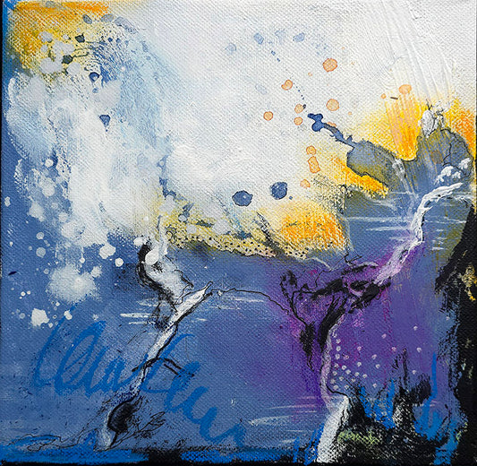 Peinture abstraite contemporaine "Là ou le ciel se brise" 20x20 cm par Kellestom.