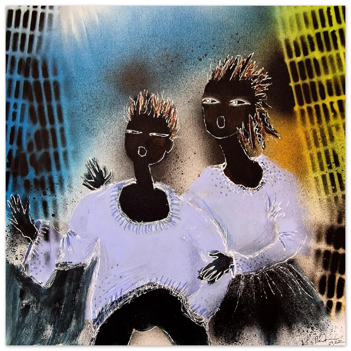 Peinture "Solidaire" de Kellestom (35x35cm). Œuvre d'art contemporain de la collection permanente du Copelouzos Family Art Museum à Athènes. Projet 35x35.