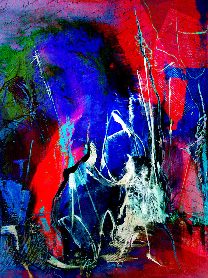 art digital abstrait bleu et rouge 60x80cm