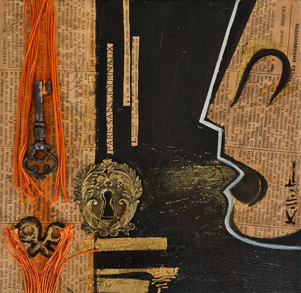 petite toile 20x20cm technique mixte avec collages Kellestom