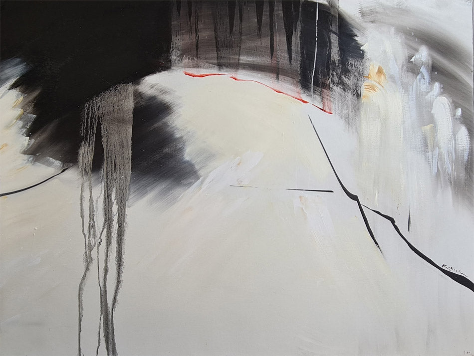 tableau abstrait moderne noir et blanc art contemporain minimaliste décoration murale -  peinture à l'huile
