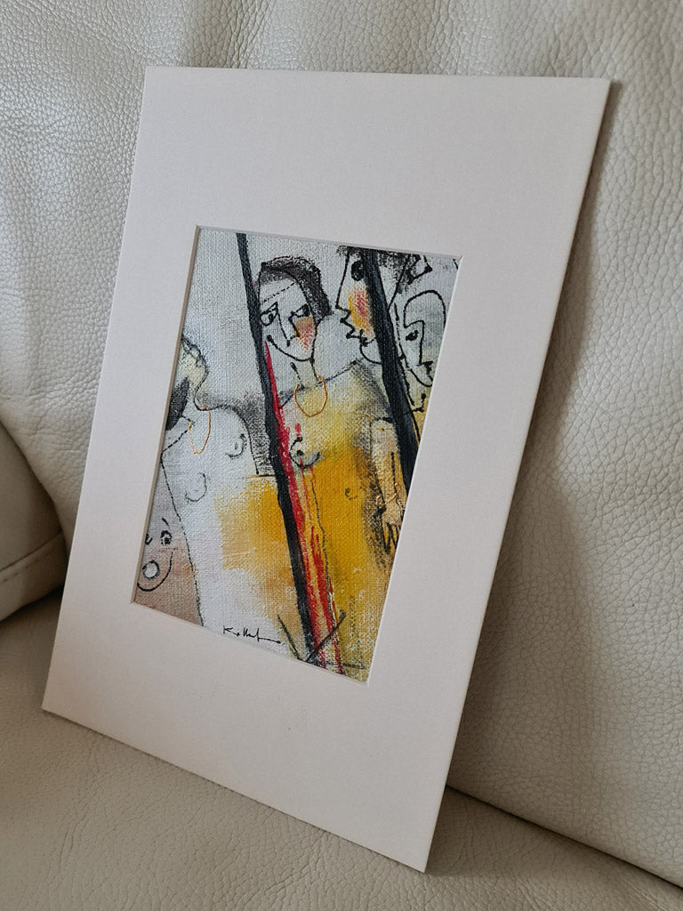 Chuchotement – Peinture figurative personnages technique mixte 17x12cm | Kellestom