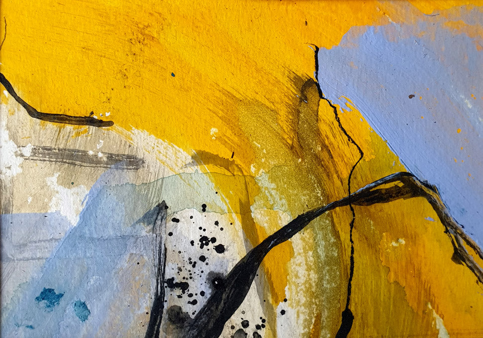 petite peinture abstraite fond jaune et bleu pale