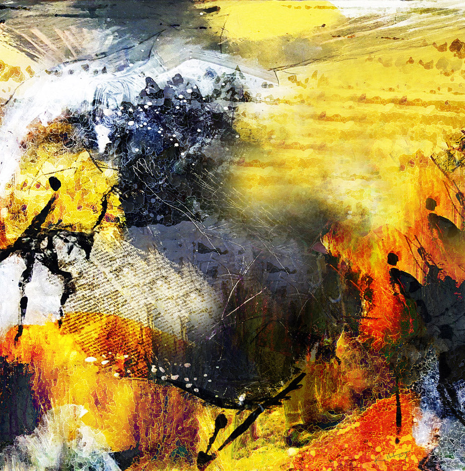 art digital abstrait  80x80cm art abstrait jaune et orangé