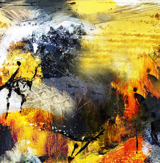 art digital abstrait  80x80cm art abstrait jaune et orangé