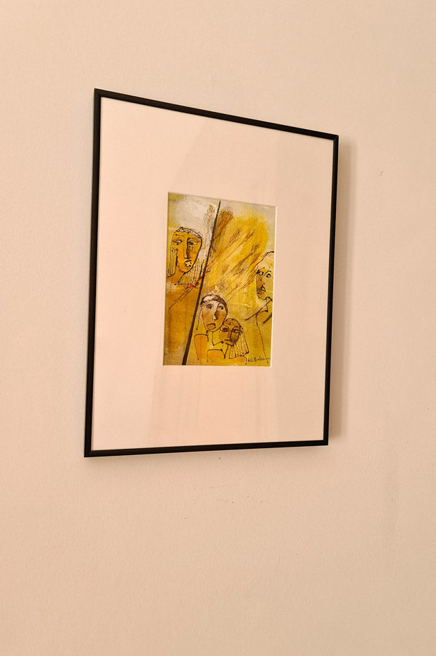 The Ball of Grains – Yellow faces singular art, illustration poem J.P. Savignac 20x13.5cm | Kellestom