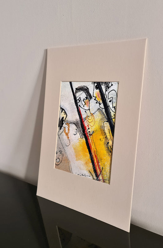 Promesse – Peinture figurative expressionniste visages jaune et rouge sur papier | Kellestom