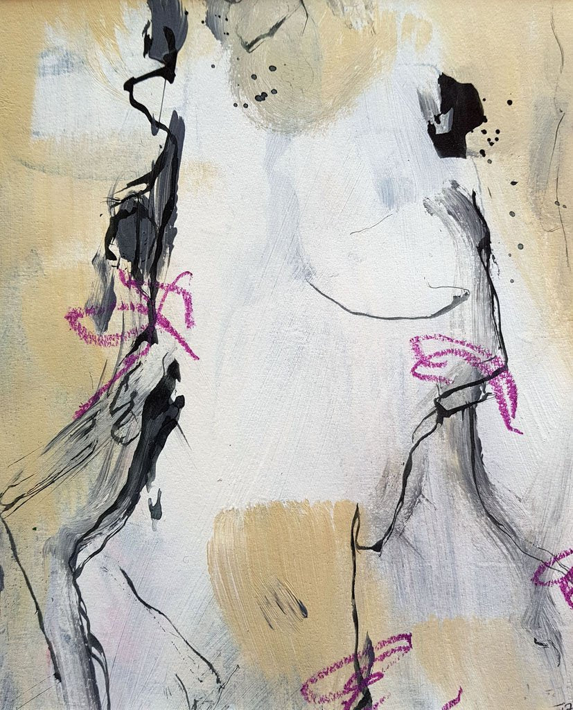 peinture abstraite à l'ambiance à la fois brute et poétique "petit bonheur" 30x40cm