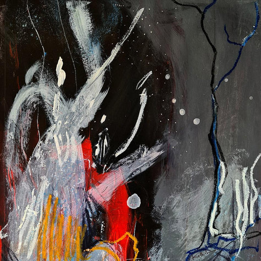 Tableau abstrait Poussière de fée par Kellestom - Peinture expressive contemporaine noir, rouge et blanc