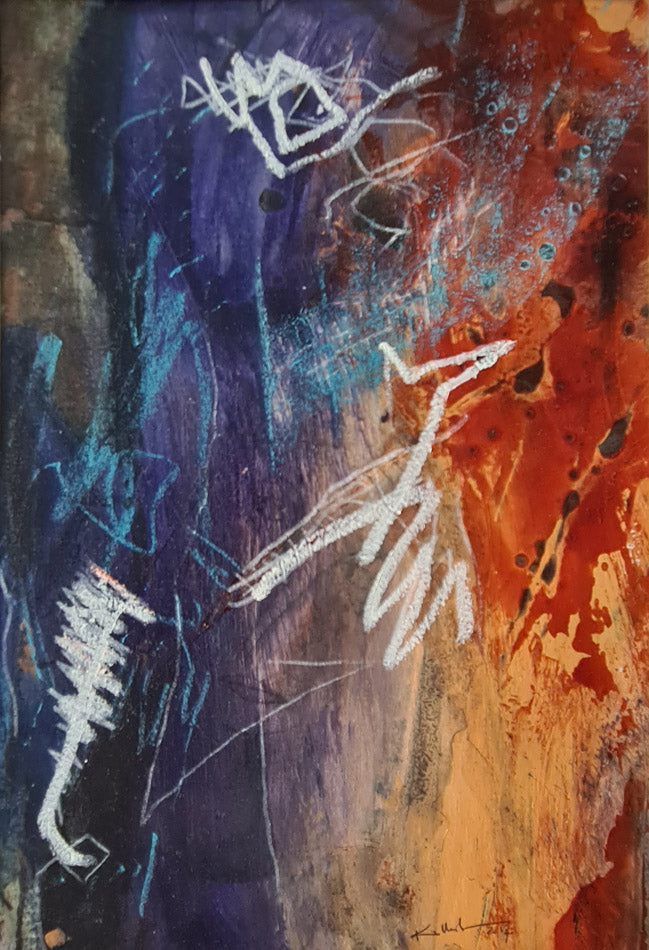 Peinture. Ces tracés instinctifs, presque primitifs, ajoutent une dimension d’écriture automatique et de mouvement rythmique abstraite